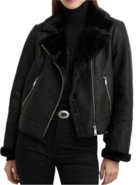 Black Faux Shearling Moto Jacket - Women